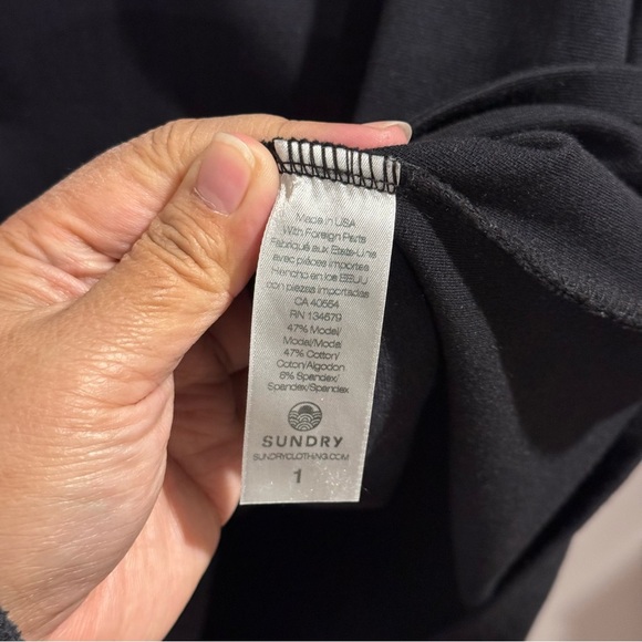 Sundry Anthropologie Black Size 1 Ruched 3/4 Sleeve Mini T-Shirt Dress Casual - Picture 4 of 6